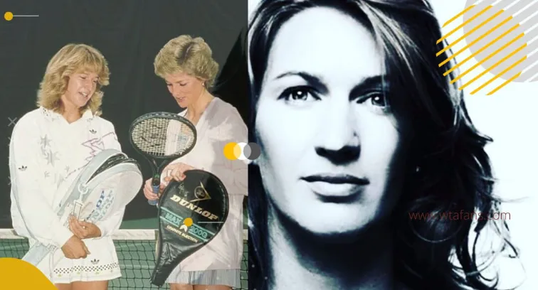 Steffi Graf showing her racquet to Diana, Princess of Wales