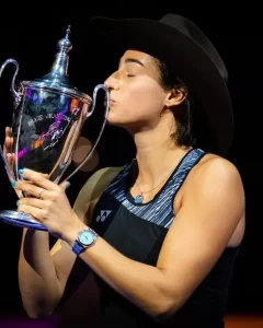 Caroline Garcia celebrating after winning WTA Finals Fort Worth 2022